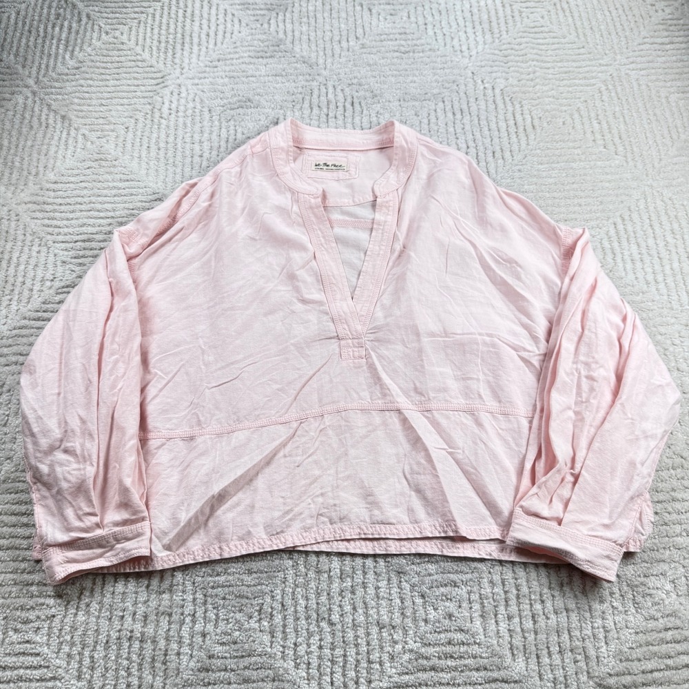 We The Free Linen Blend Top Women's XS Pink Oversized Boho Coastal Pastel Beach